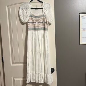 Polagram White and Tan Maxi Dress
